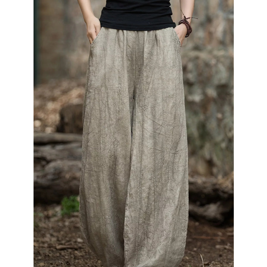 Wide-Leg Elastic Waist Pants Apparel and Accessories