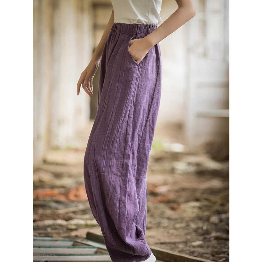Wide-Leg Elastic Waist Pants Apparel and Accessories
