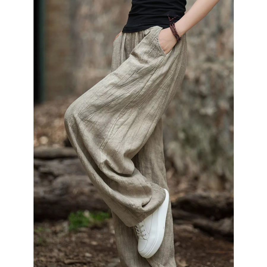 Wide-Leg Elastic Waist Pants Apparel and Accessories