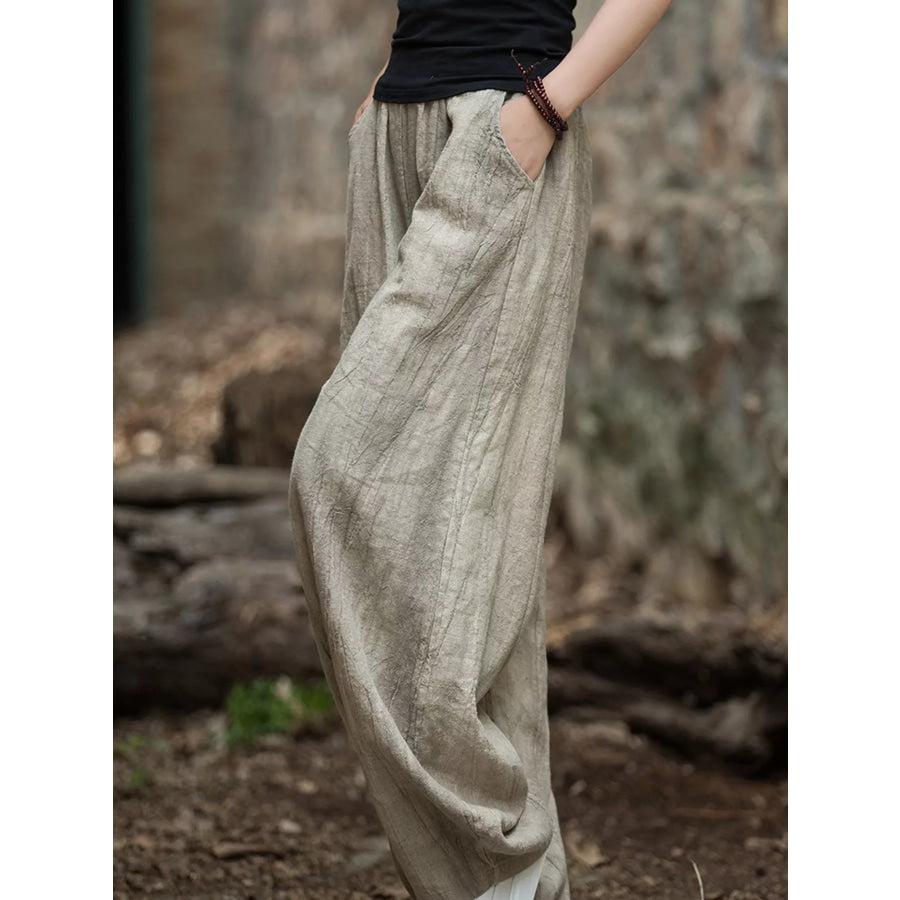 Wide-Leg Elastic Waist Pants Apparel and Accessories