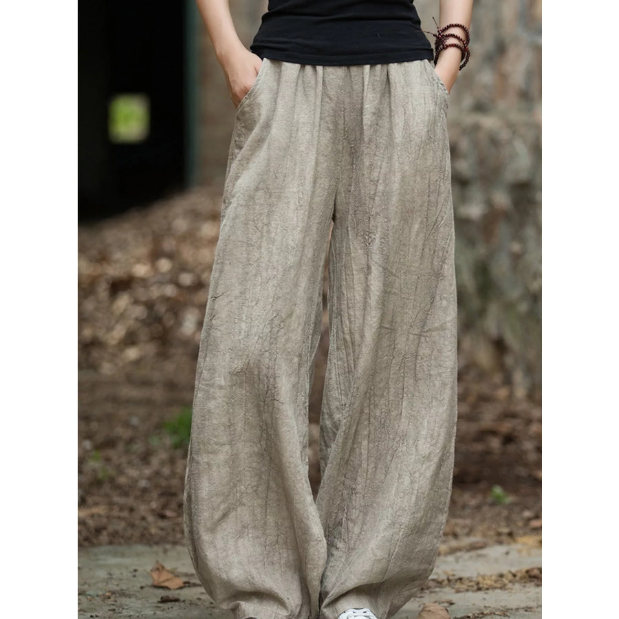 Wide-Leg Elastic Waist Pants Apparel and Accessories