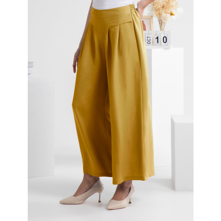 Wide Leg Elastic Waist Pants Chartreuse / S Apparel and Accessories