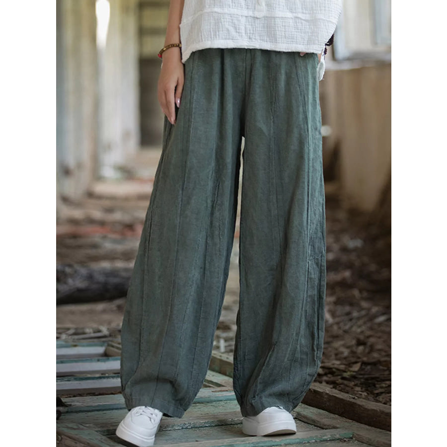 Wide-Leg Elastic Waist Pants Deep Teal / S Apparel and Accessories
