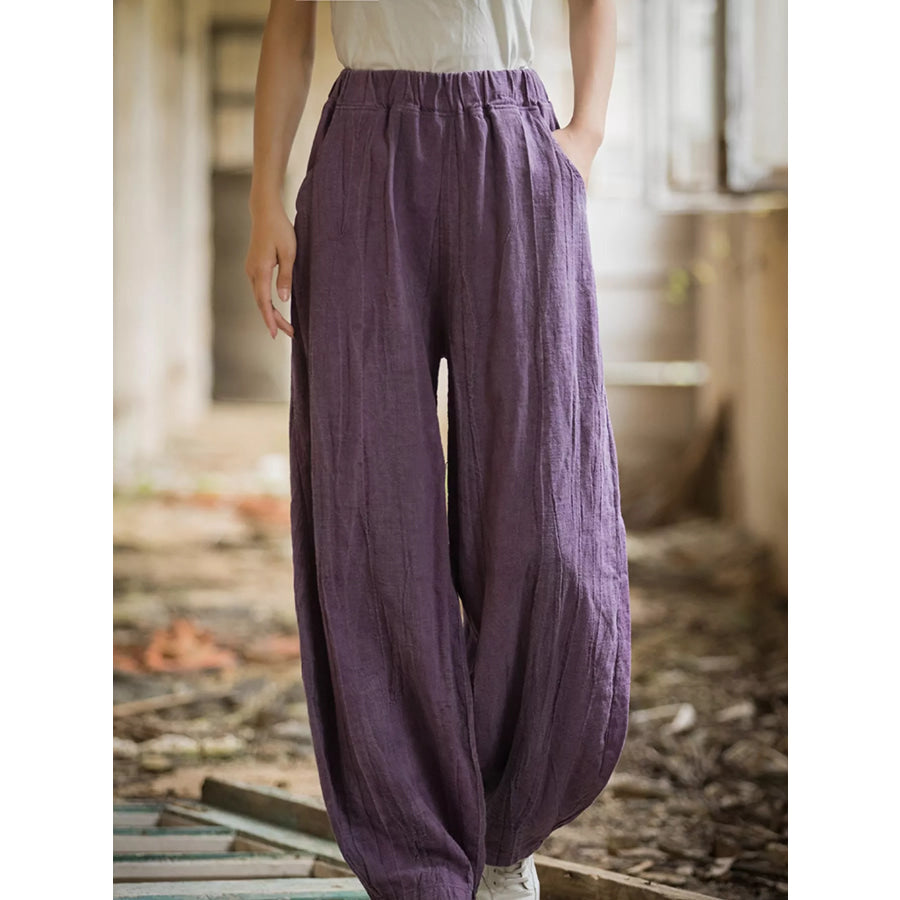Wide-Leg Elastic Waist Pants Mauve / S Apparel and Accessories
