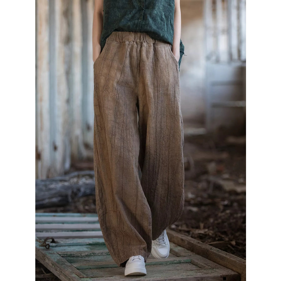 Wide-Leg Elastic Waist Pants Taupe / S Apparel and Accessories