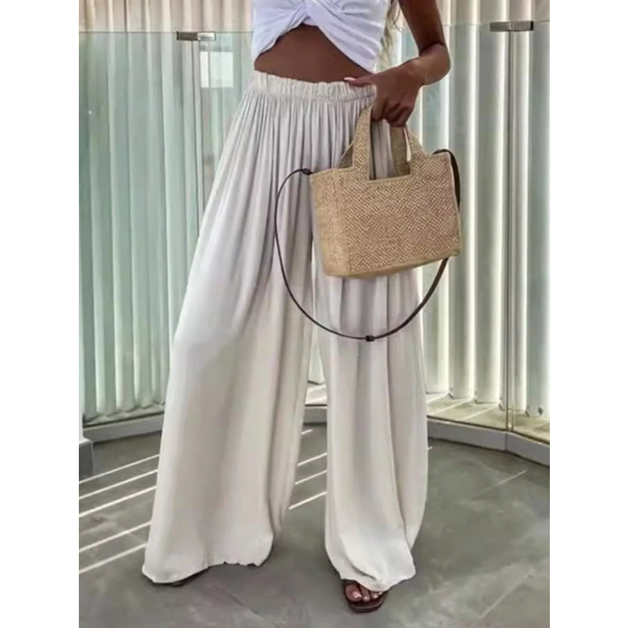 Wide-Leg Flowy Pants Apricot / S Apparel and Accessories