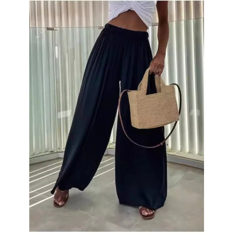 Wide-Leg Flowy Pants Black / S Apparel and Accessories