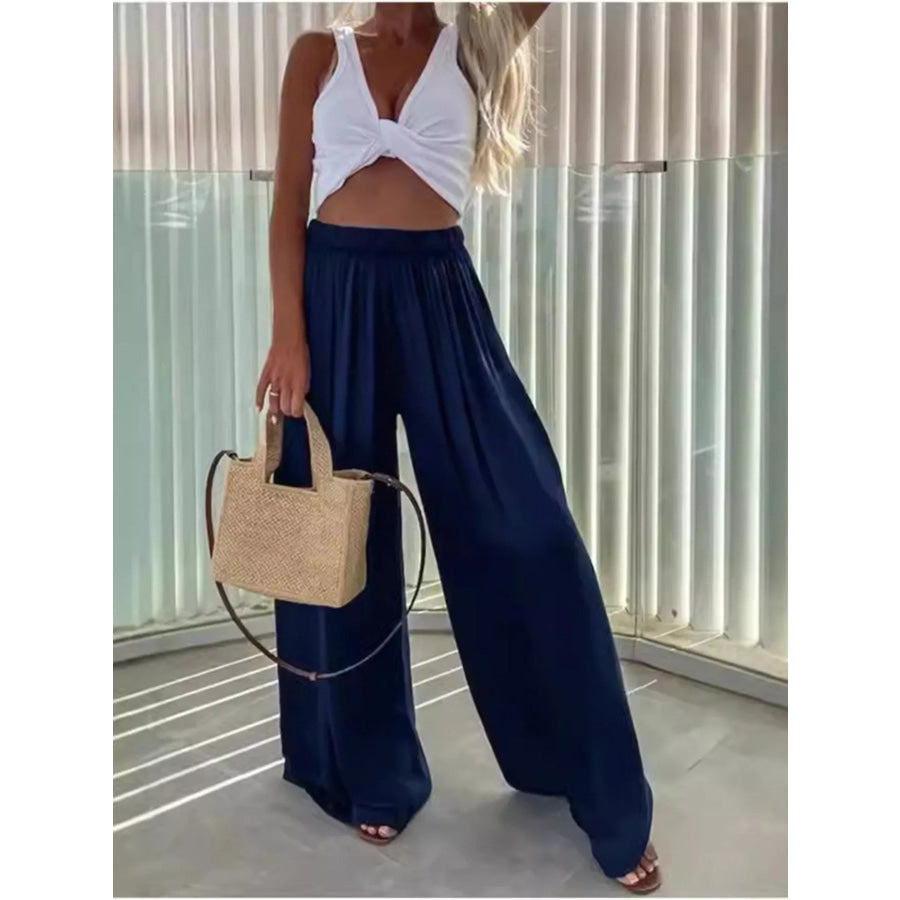 Wide-Leg Flowy Pants Dark Blue / S Apparel and Accessories