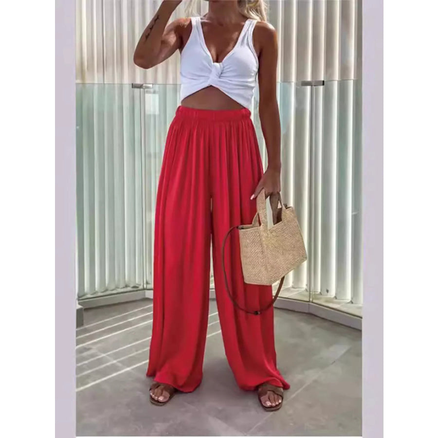 Wide-Leg Flowy Pants Red / S Apparel and Accessories