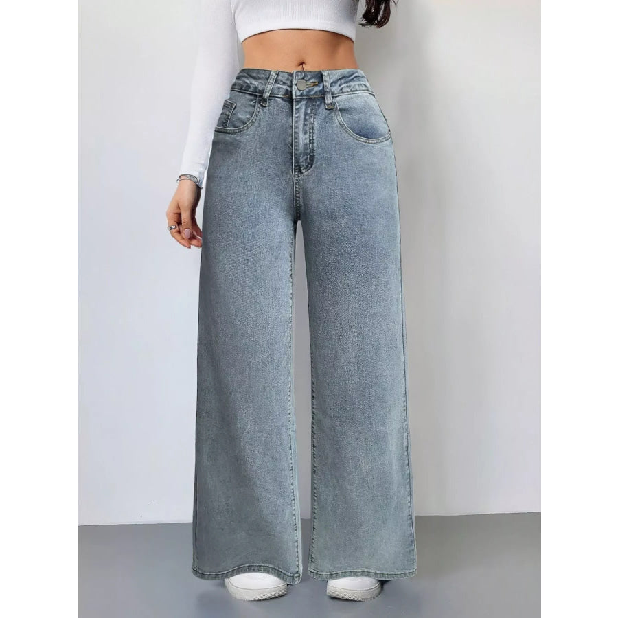 Wide Leg High Waist Jeans Light Blue / S Apparel and Accessories