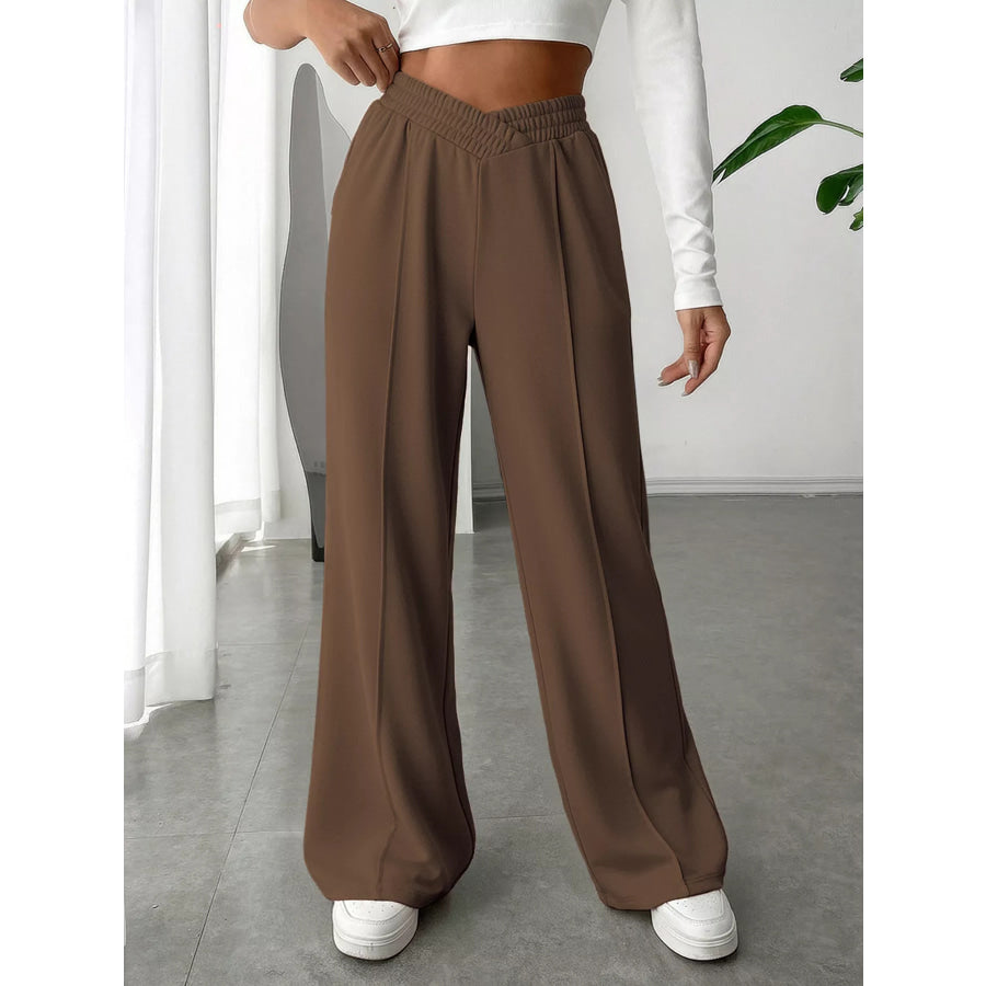 Wide Leg High Waist Pants Brown / S Apparel and Accessories