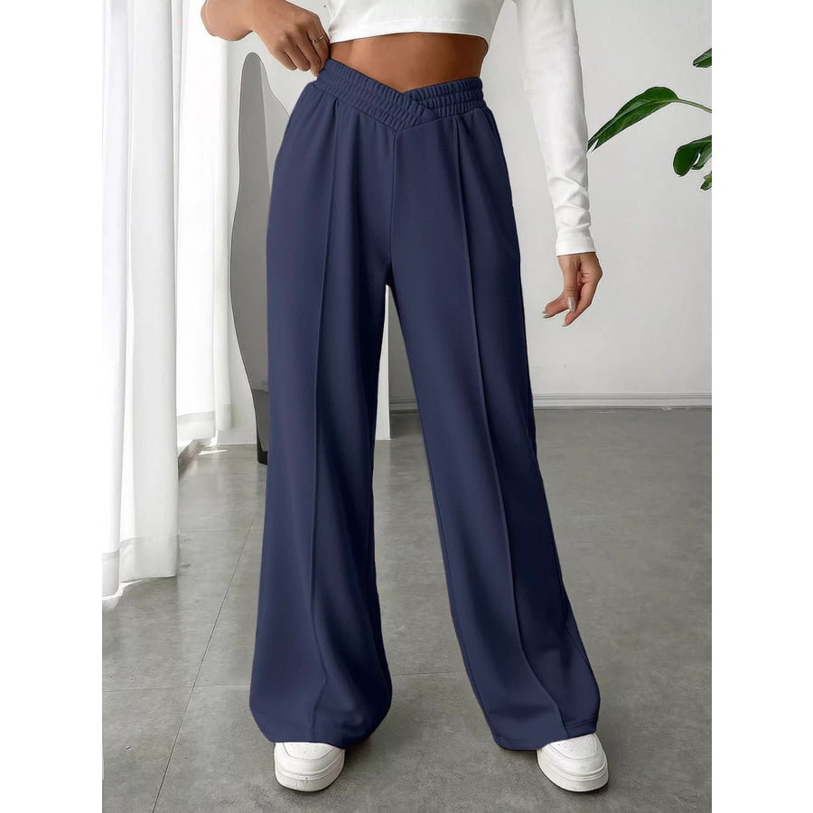 Wide Leg High Waist Pants Dark Blue / S Apparel and Accessories