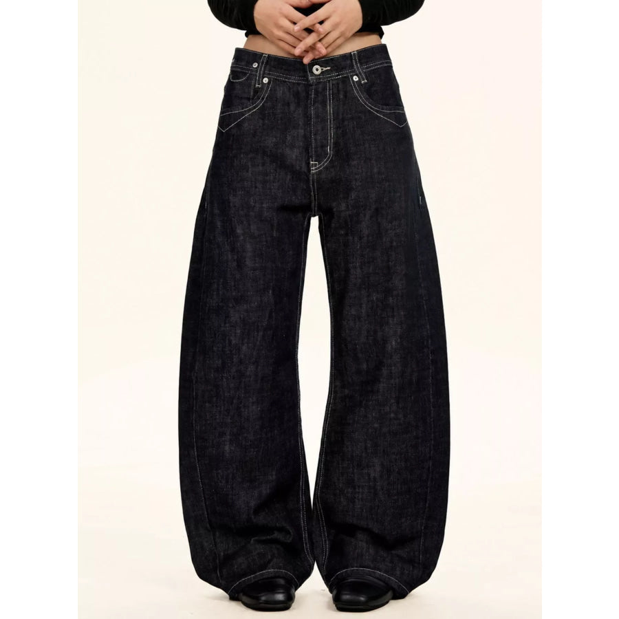 Wide-Leg Jeans Raw Denim Blue-Slightly Stiff Feel / S Apparel and Accessories