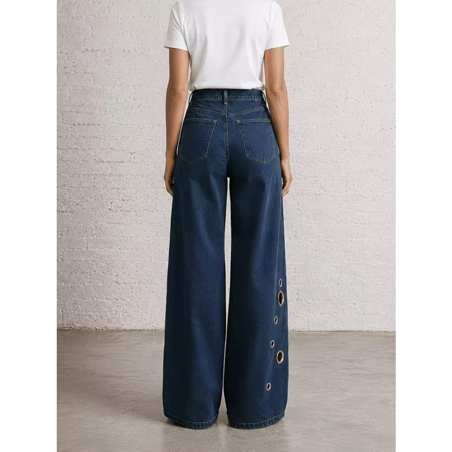 Wide Leg Jeans with Eyelet Details Apparel and Accessories
