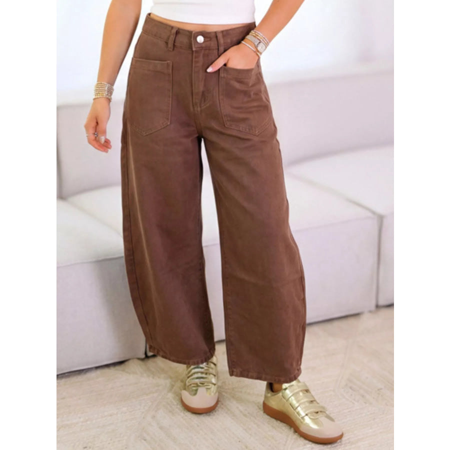 Wide-Leg Jeans with Front Patch Pockets Apparel and Accessories
