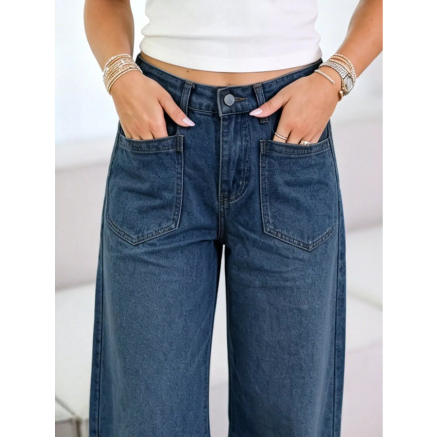 Wide-Leg Jeans with Front Patch Pockets Apparel and Accessories
