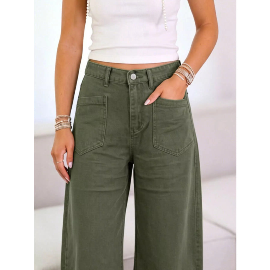 Wide-Leg Jeans with Front Patch Pockets Apparel and Accessories