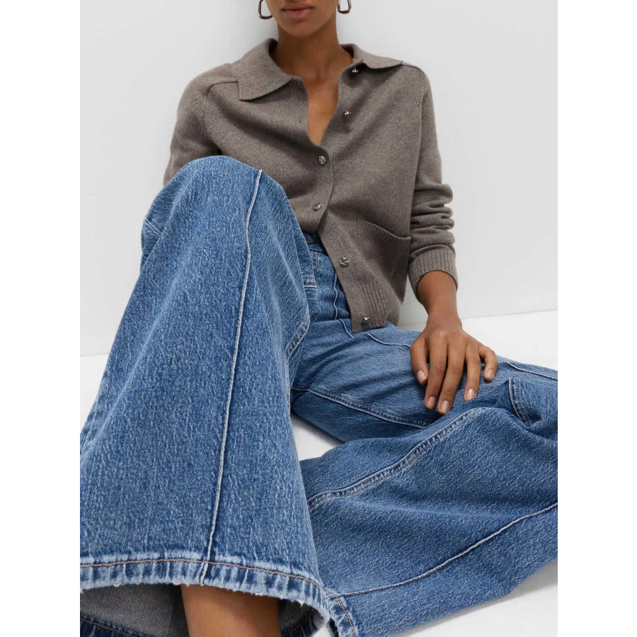 Wide Leg Jeans with Front Seam Detail Apparel and Accessories