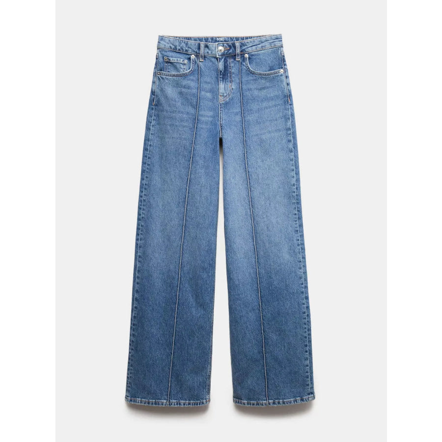 Wide Leg Jeans with Front Seam Detail Apparel and Accessories