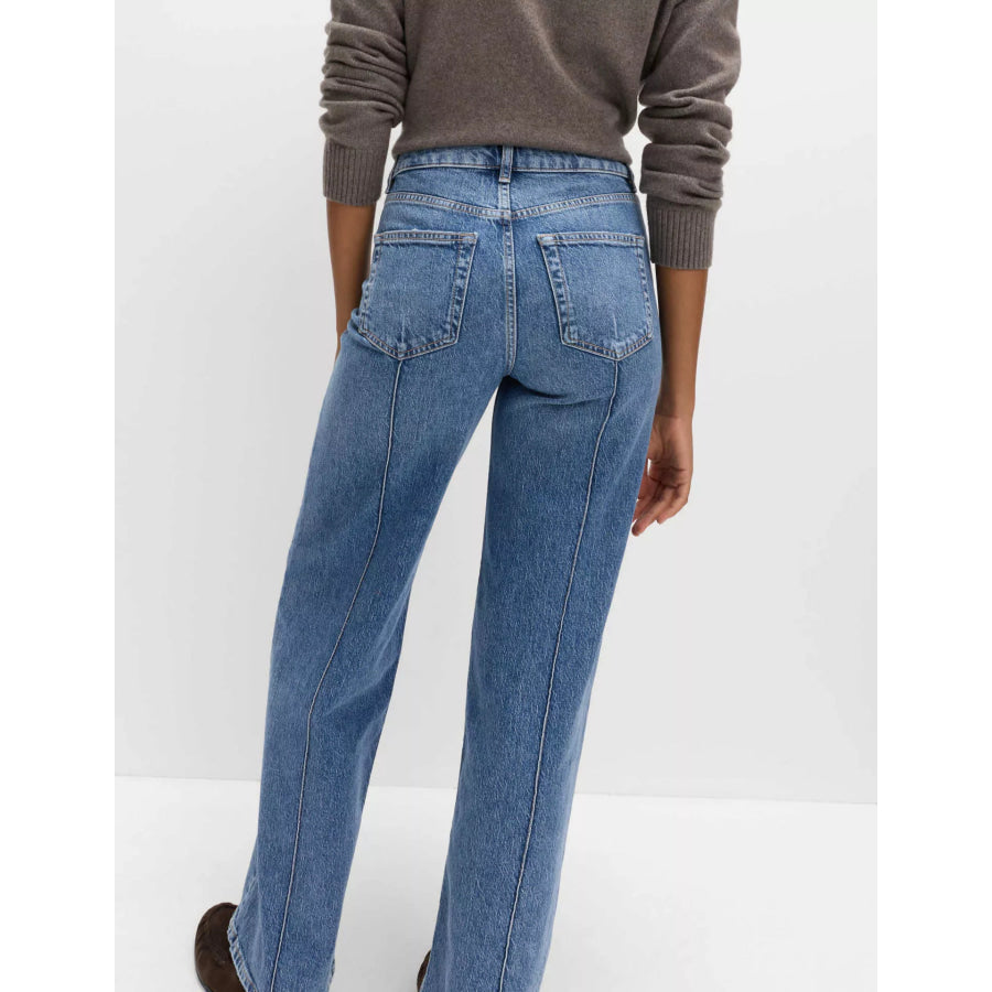 Wide Leg Jeans with Front Seam Detail Apparel and Accessories