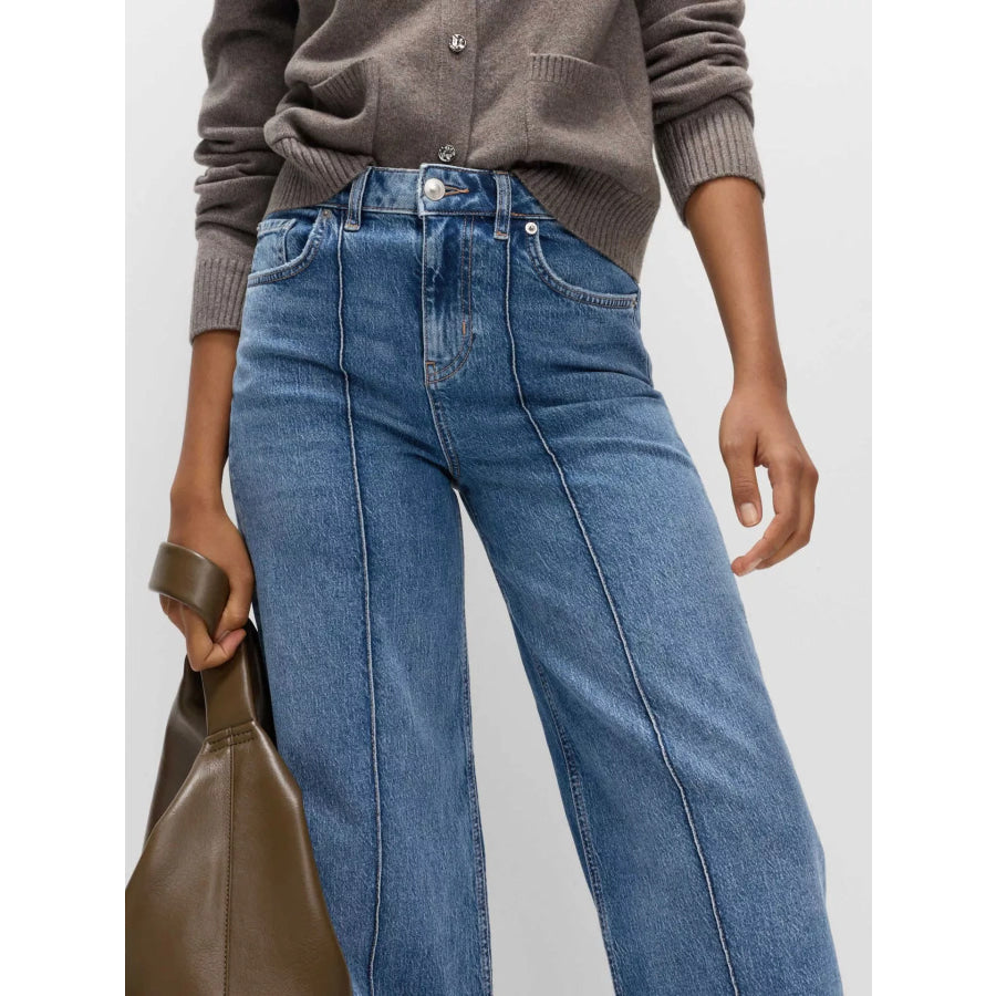 Wide Leg Jeans with Front Seam Detail Apparel and Accessories