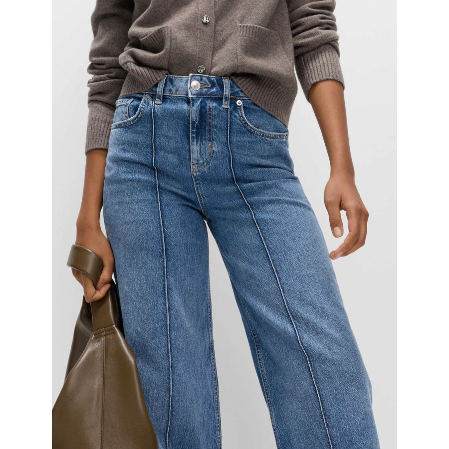 Wide Leg Jeans with Front Seam Detail Blue / S Apparel and Accessories