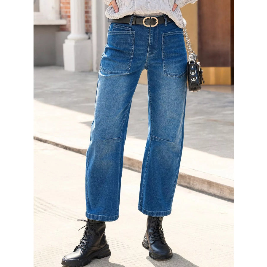 Wide-Leg Jeans with Patch Pockets Apparel and Accessories