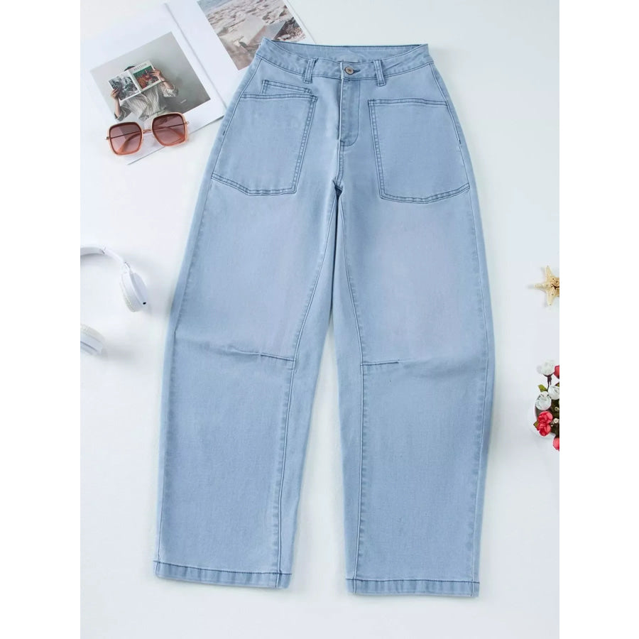 Wide-Leg Jeans with Patch Pockets Apparel and Accessories