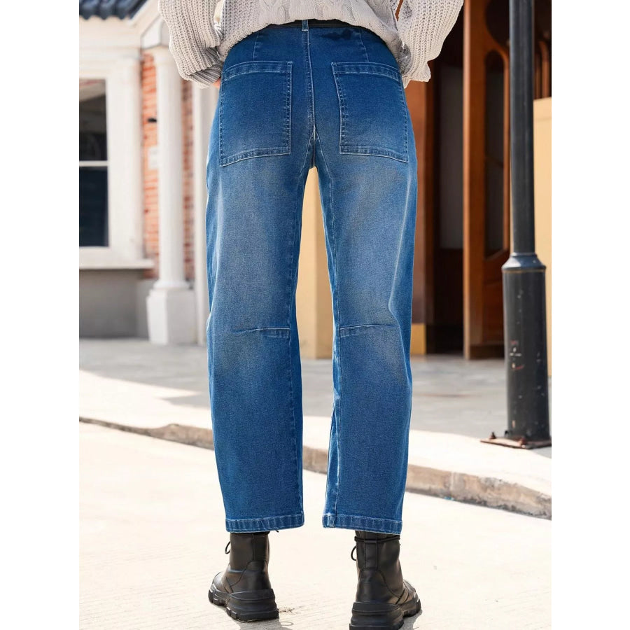 Wide-Leg Jeans with Patch Pockets Apparel and Accessories