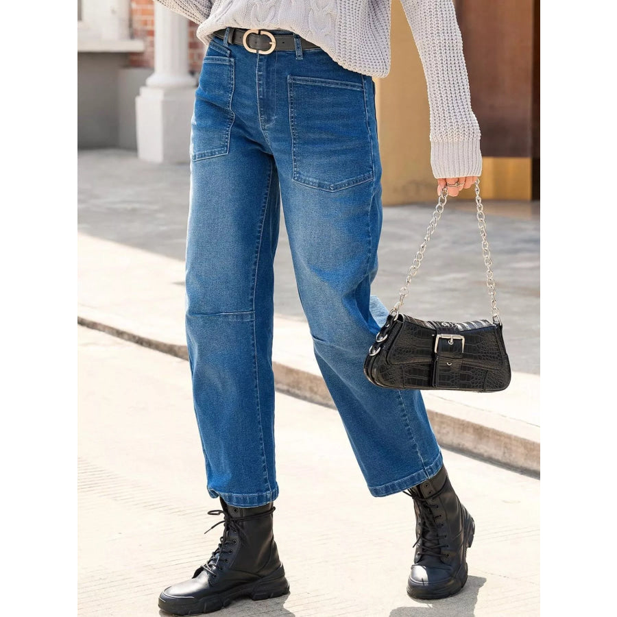 Wide-Leg Jeans with Patch Pockets Apparel and Accessories