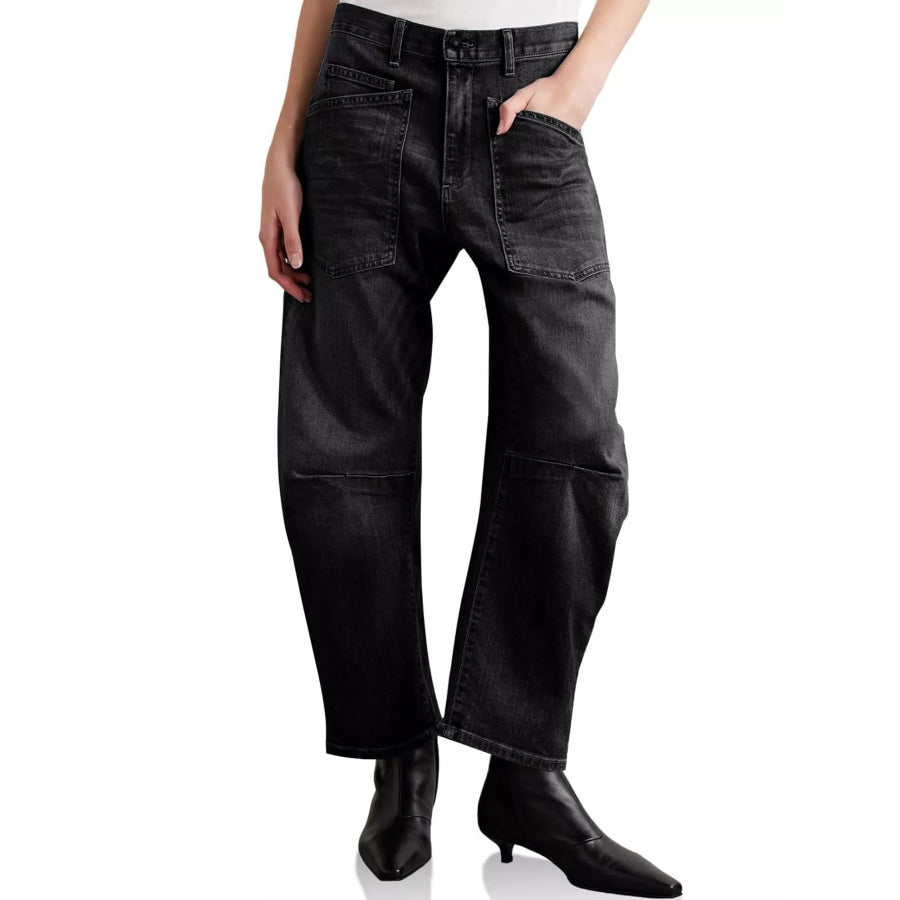 Wide-Leg Jeans with Patch Pockets Black / S Apparel and Accessories