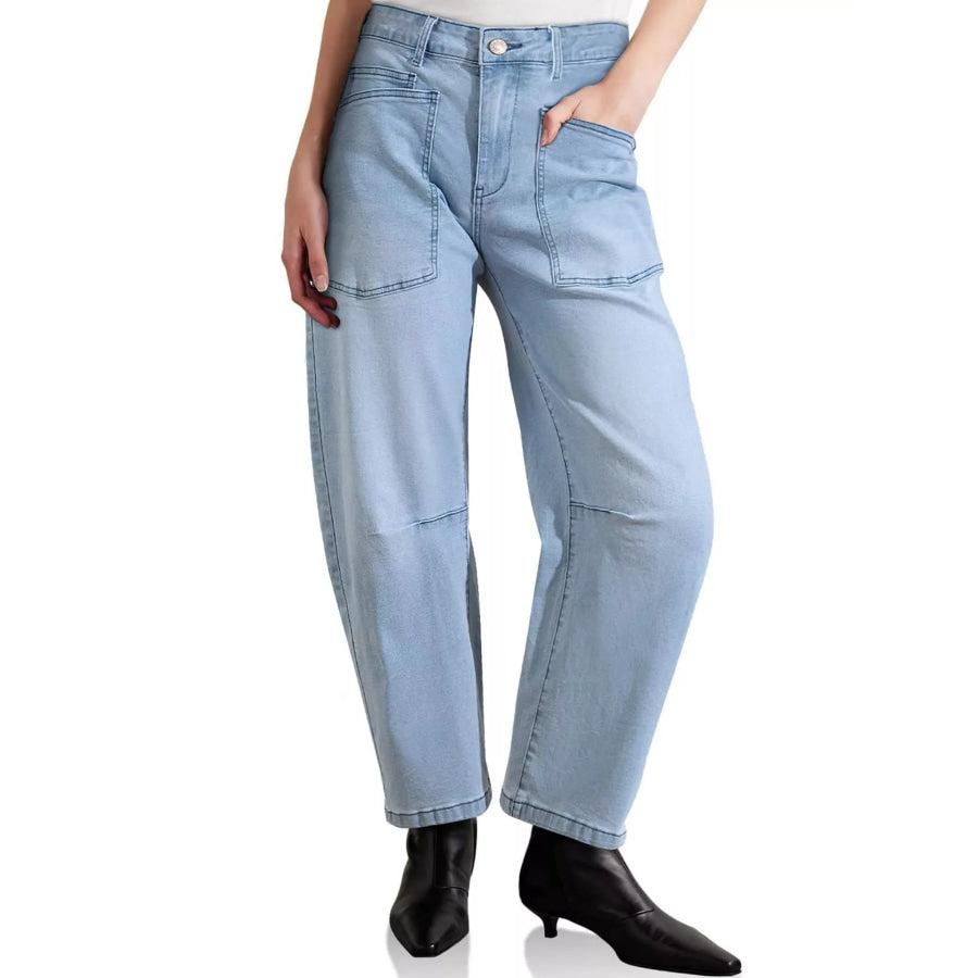Wide-Leg Jeans with Patch Pockets Light Blue / S Apparel and Accessories