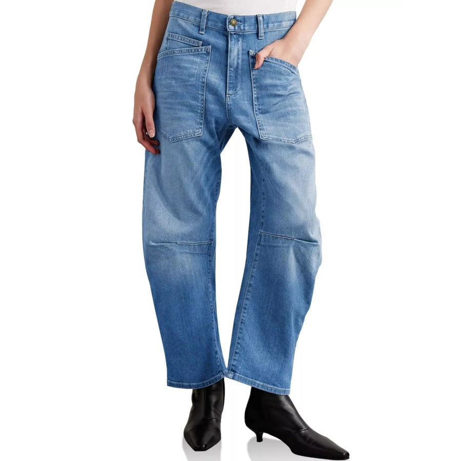 Wide-Leg Jeans with Patch Pockets Medium Blue / S Apparel and Accessories