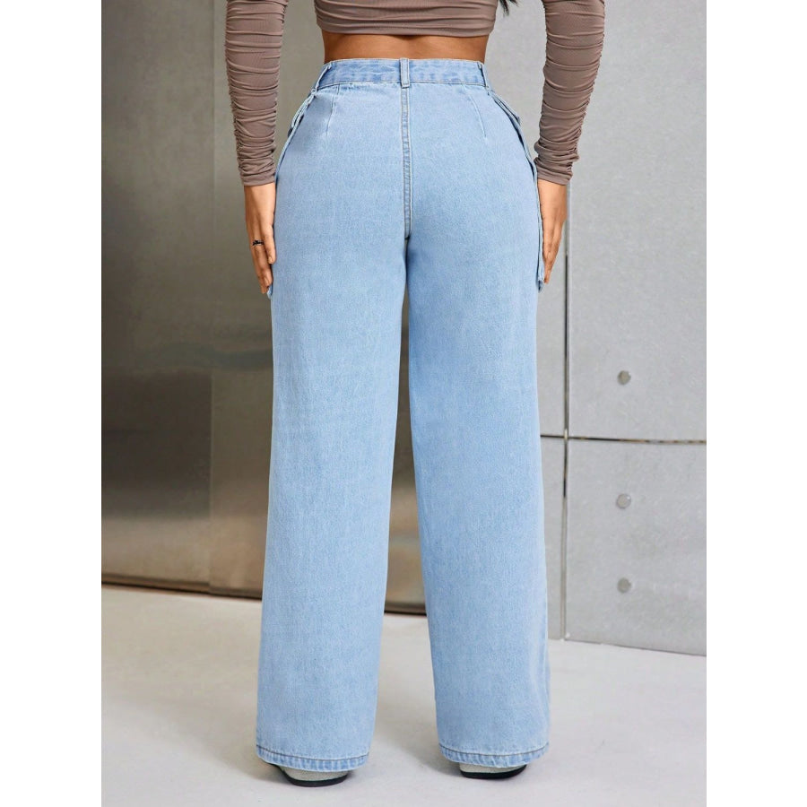 Wide Leg Jeans with Pockets Apparel and Accessories