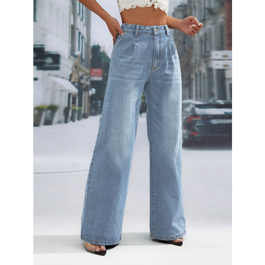 Wide Leg Jeans with Pockets Apparel and Accessories