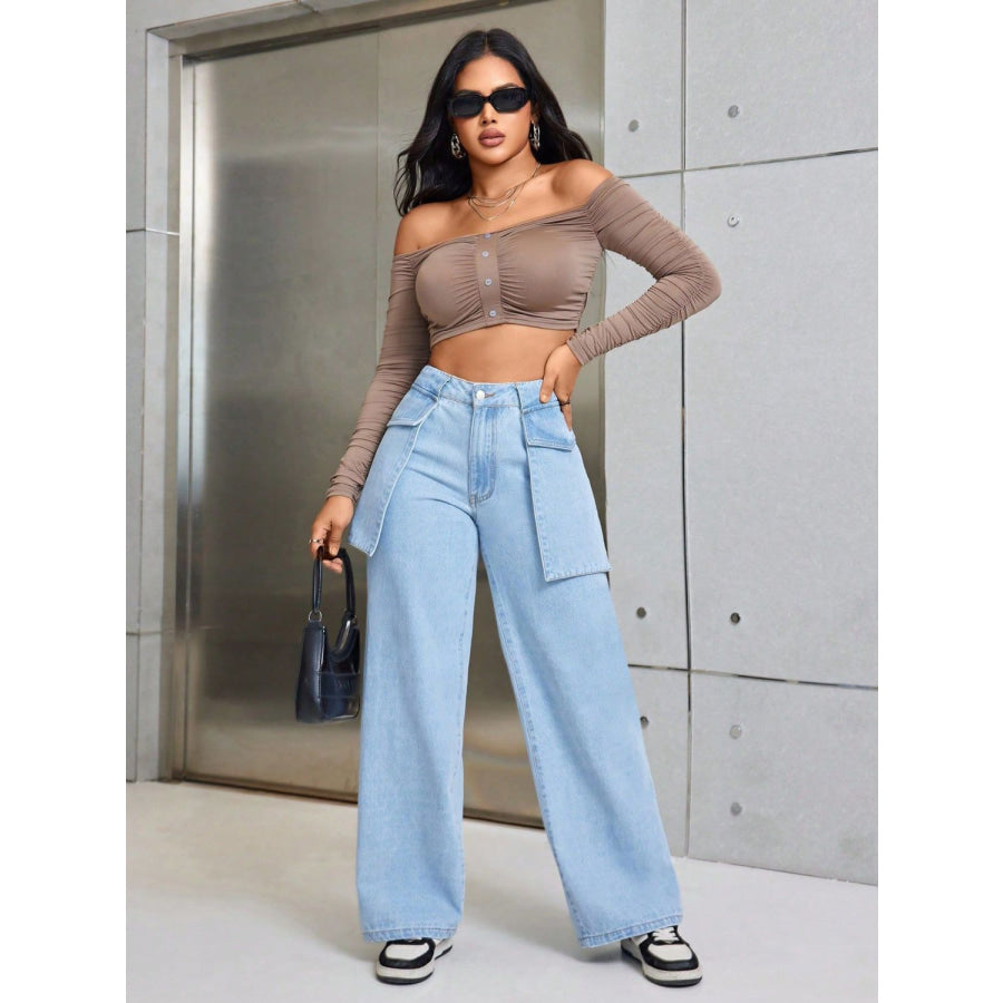 Wide Leg Jeans with Pockets Apparel and Accessories