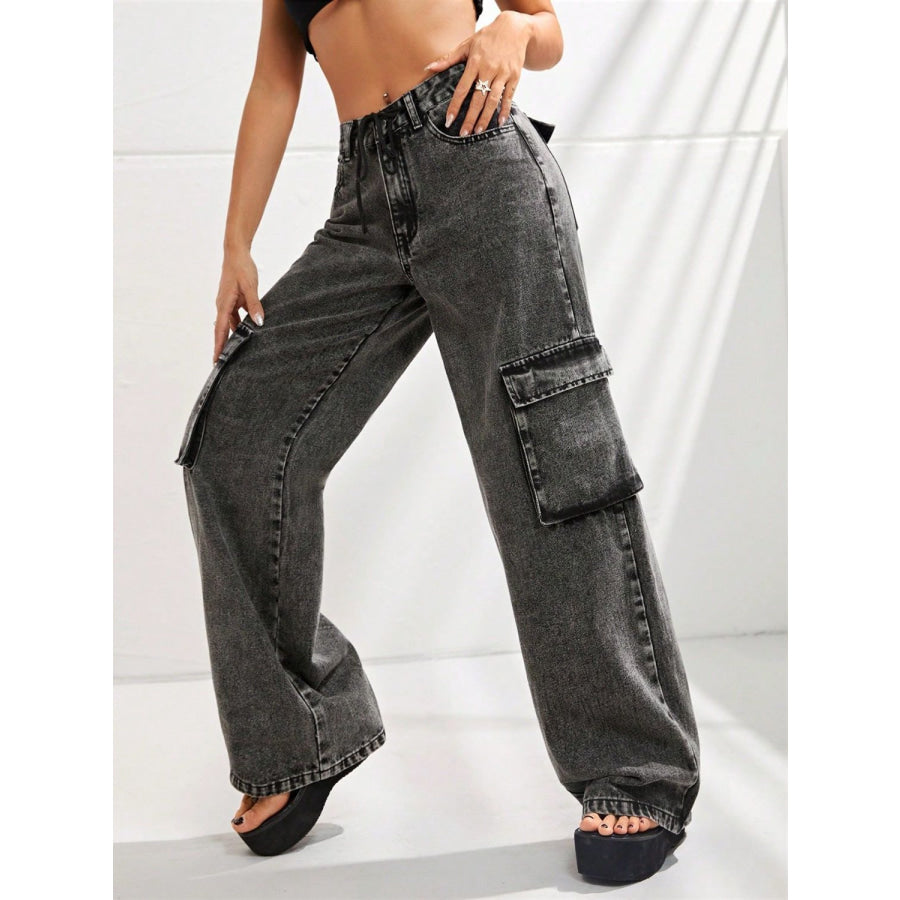 Wide Leg Jeans with Pockets Apparel and Accessories