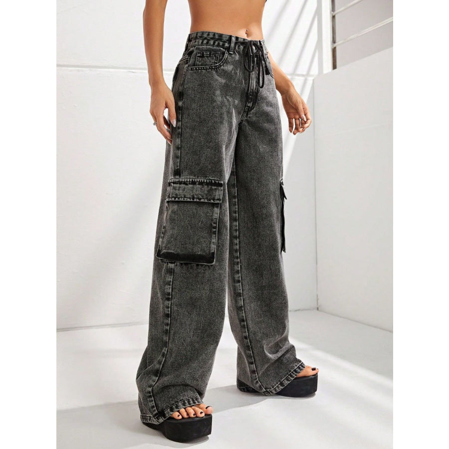 Wide Leg Jeans with Pockets Apparel and Accessories