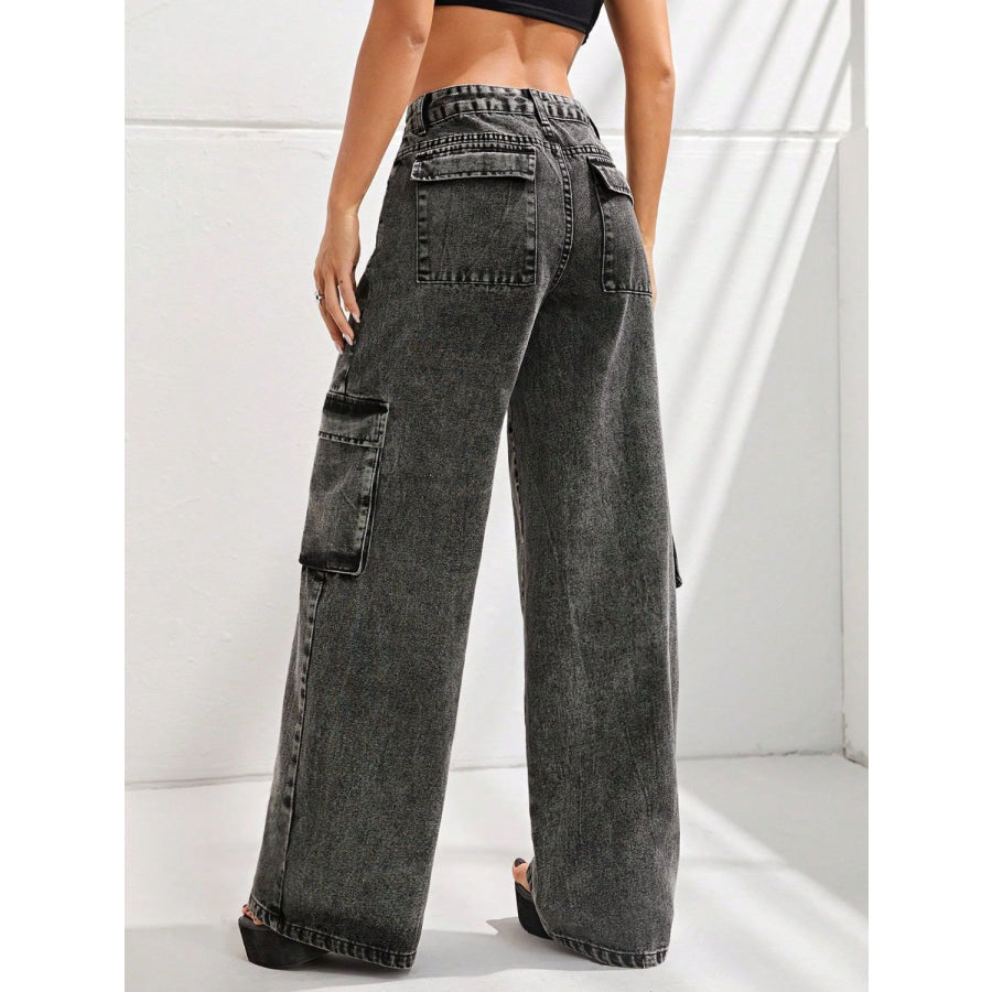 Wide Leg Jeans with Pockets Apparel and Accessories