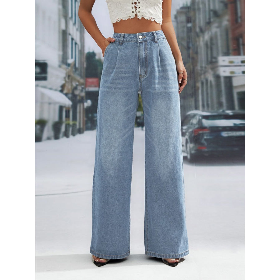 Wide Leg Jeans with Pockets Apparel and Accessories