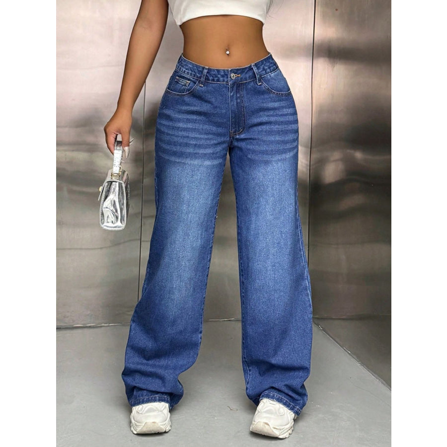 Wide Leg Jeans with Pockets Apparel and Accessories