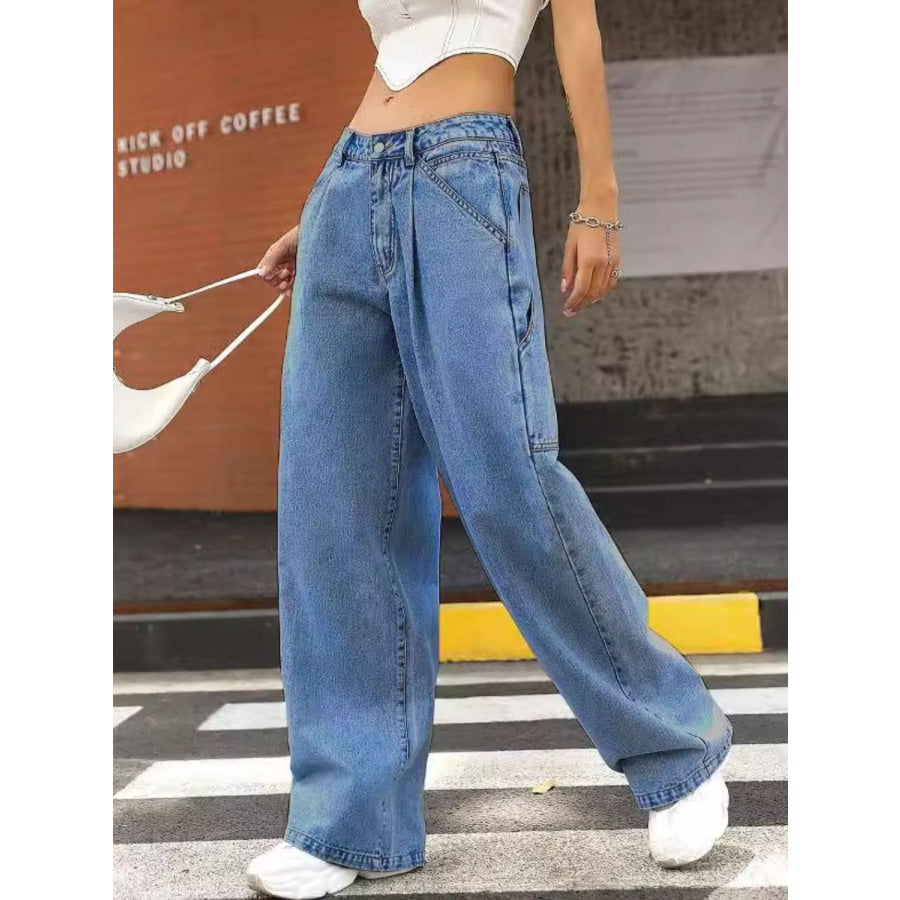 Wide Leg Jeans with Pockets Apparel and Accessories