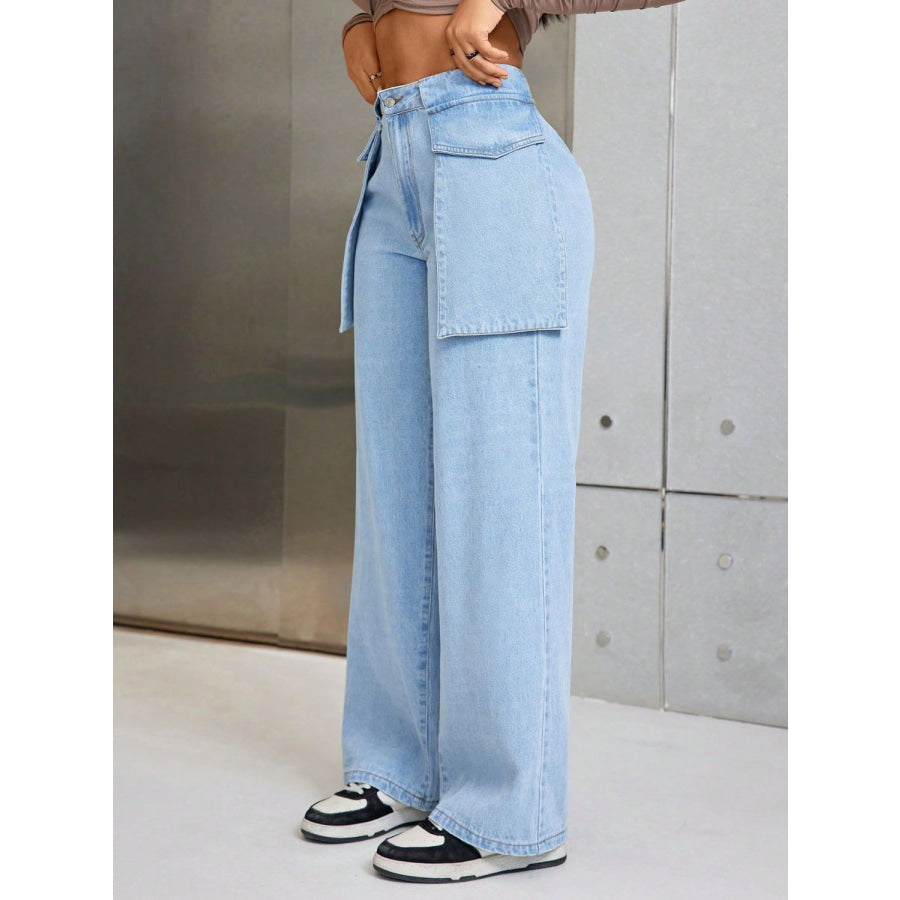 Wide Leg Jeans with Pockets Apparel and Accessories