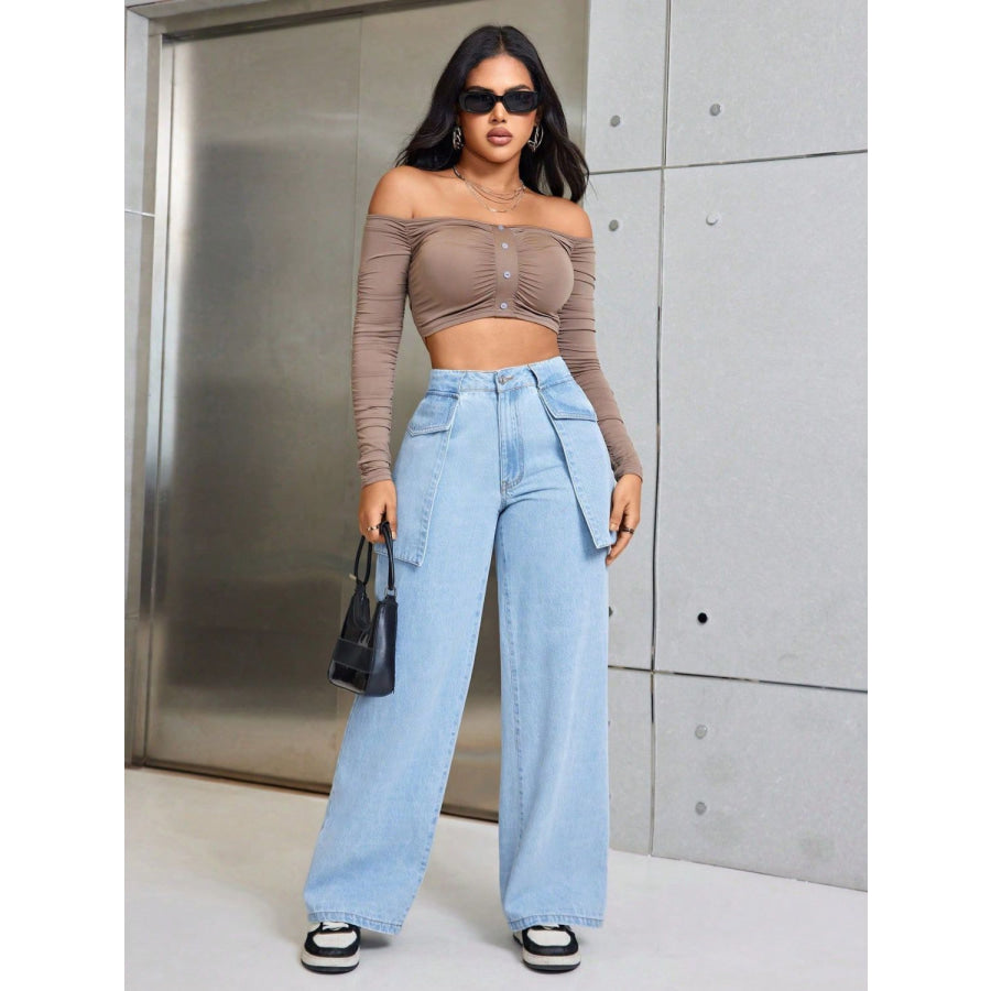 Wide Leg Jeans with Pockets Apparel and Accessories