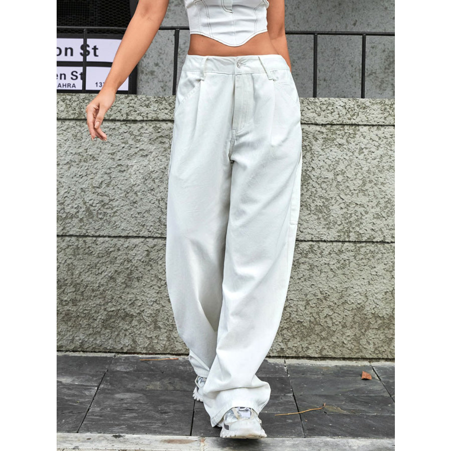 Wide Leg Jeans with Pockets Apparel and Accessories