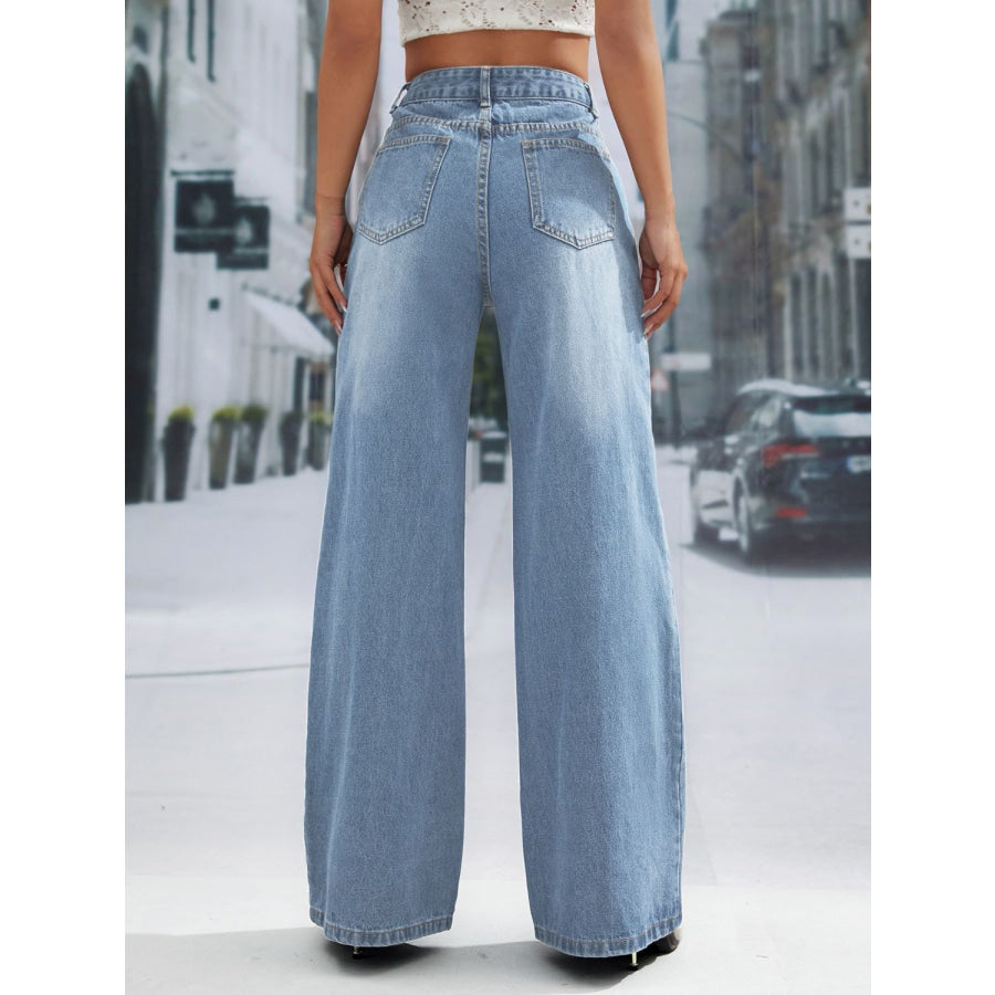 Wide Leg Jeans with Pockets Apparel and Accessories