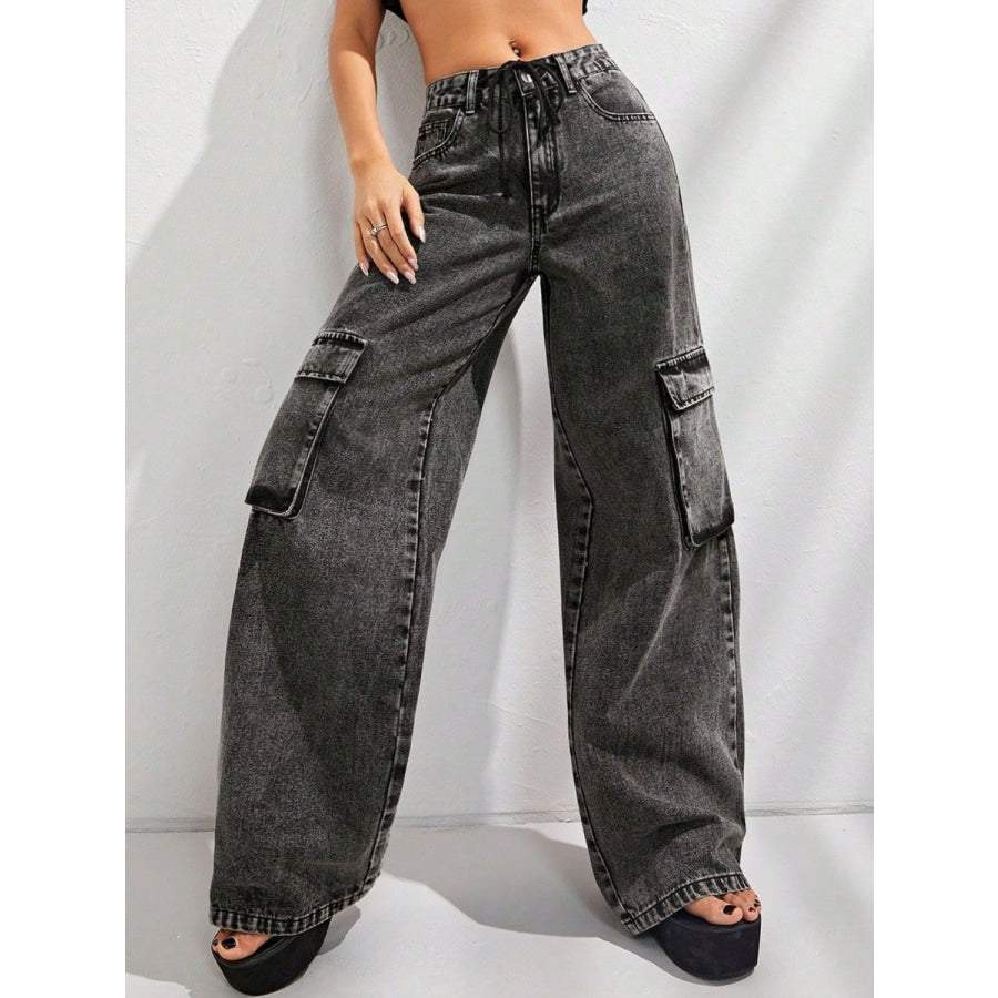 Wide Leg Jeans with Pockets Apparel and Accessories