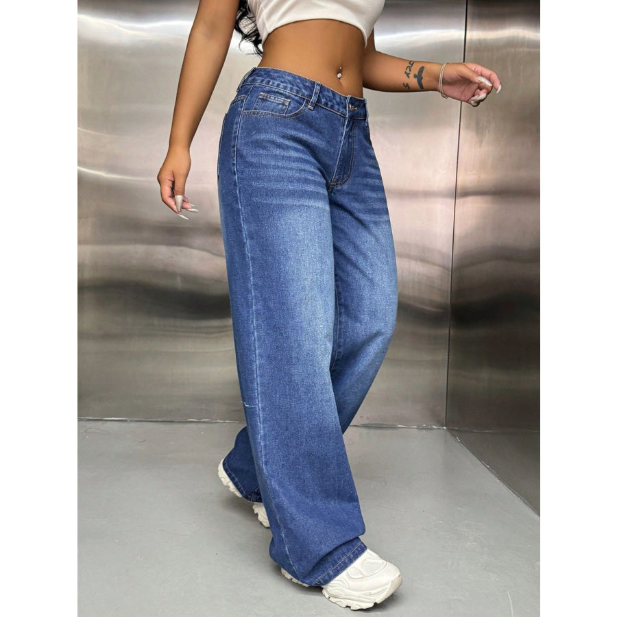 Wide Leg Jeans with Pockets Apparel and Accessories