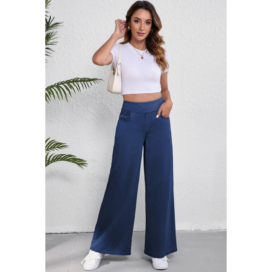 Wide Leg Jeans with Pockets Apparel and Accessories