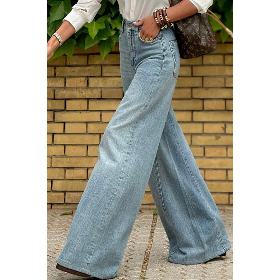 Wide Leg Jeans with Pockets Apparel and Accessories